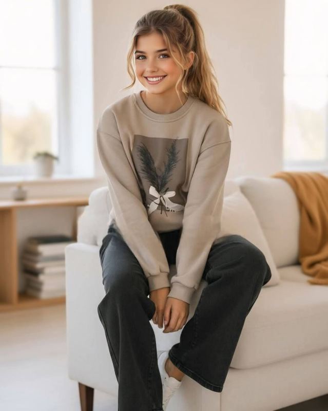 Mikina s potlačou bežová