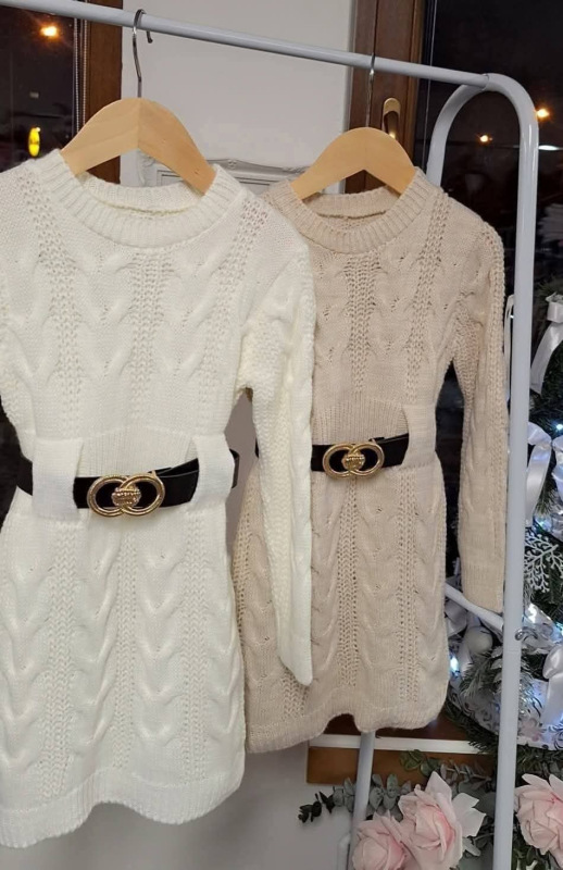 Pletený svetrík/šaty s vrkočovým vzorom