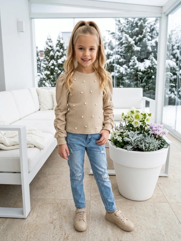 Béžová tričko s perličkami