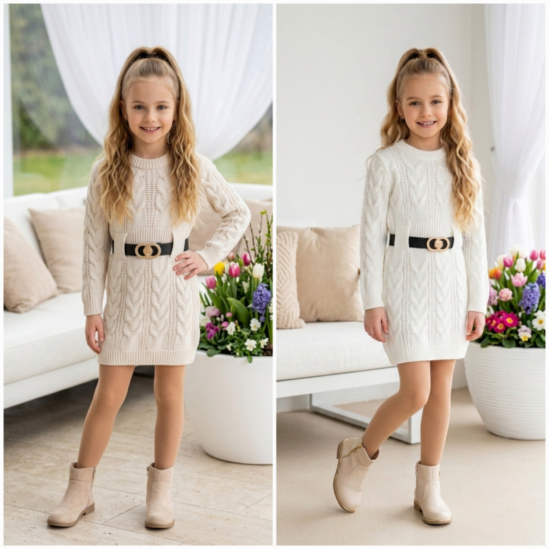 Pletený svetrík/šaty s vrkočovým vzorom