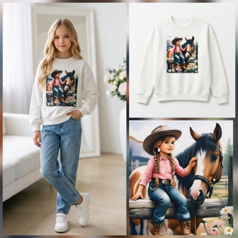 Biela mikina , slečna s koníkom