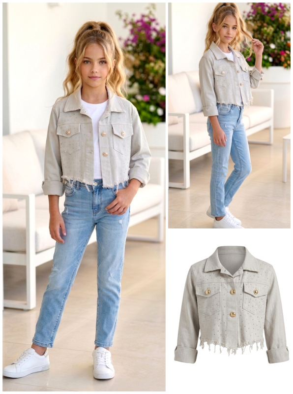 Béžová riflová bunda s kamienkami