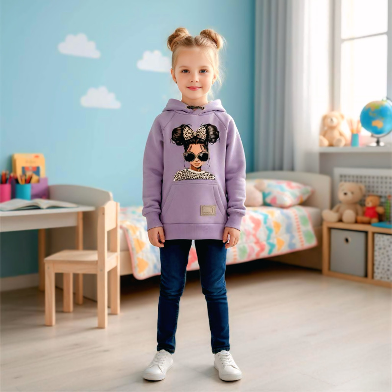 Fialová mikina s potlačou dievča , zateplená