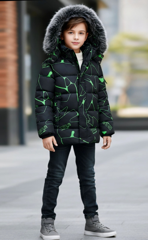 Chlapčenska bunda na zimné obdobie,čierna/zelená