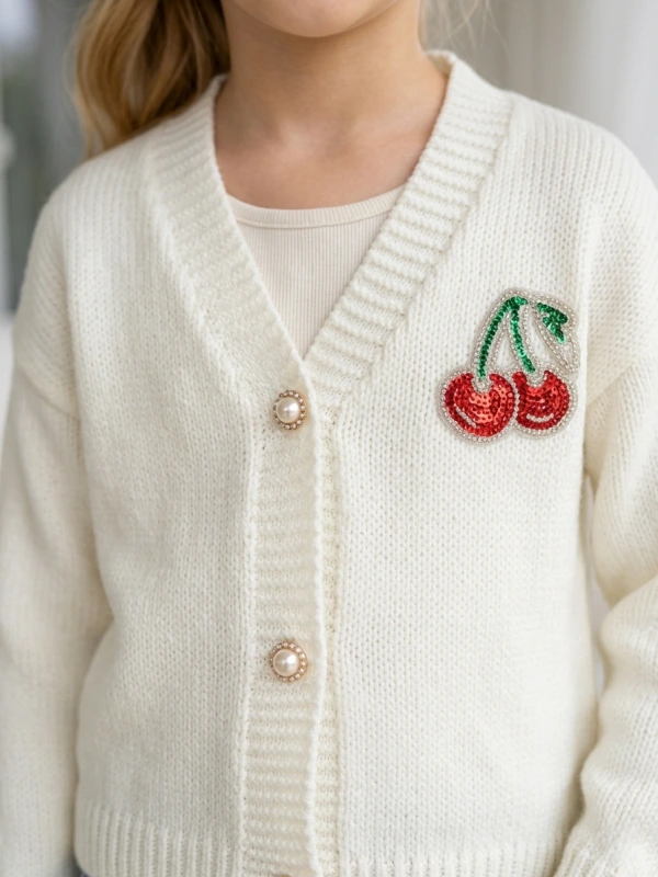 Vlnený svetrík s aplikáciou čerešňa 🍒 1