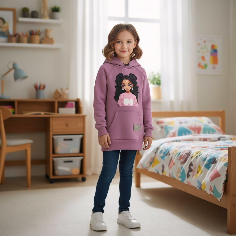 Tmavý púder mikina s potlačou dievča , zateplená