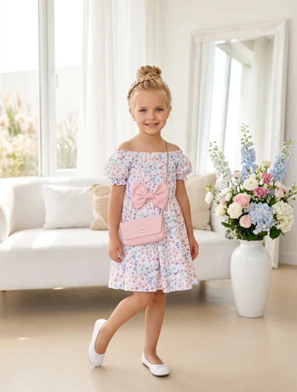 Kvetované letné šaty s kabelkou