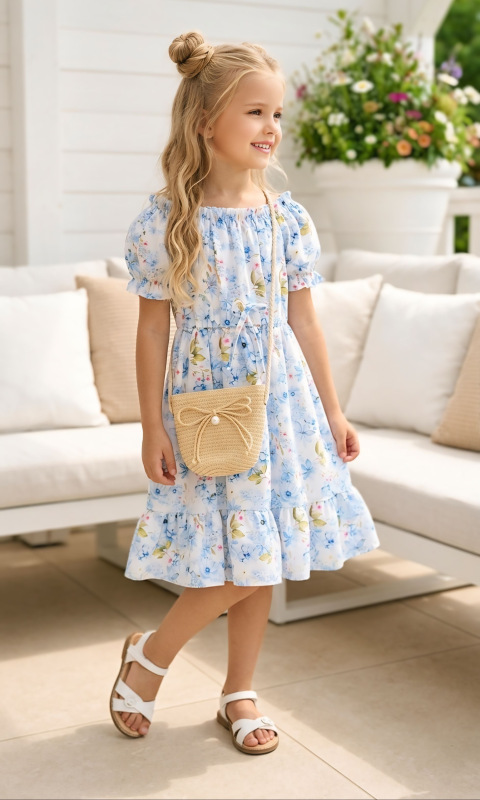 Letné kvetinové šaty s kabelkou