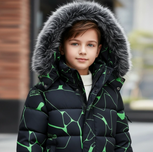 Chlapčenska bunda na zimné obdobie,čierna/zelená 1