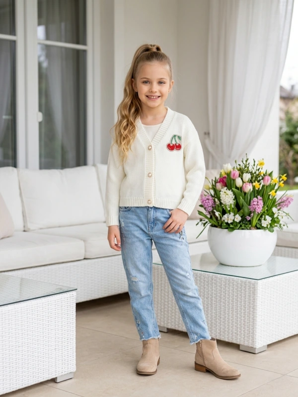 Vlnený svetrík s aplikáciou čerešňa 🍒