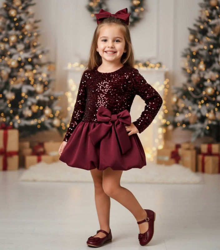 Bordové flitrované šaty s mašľou