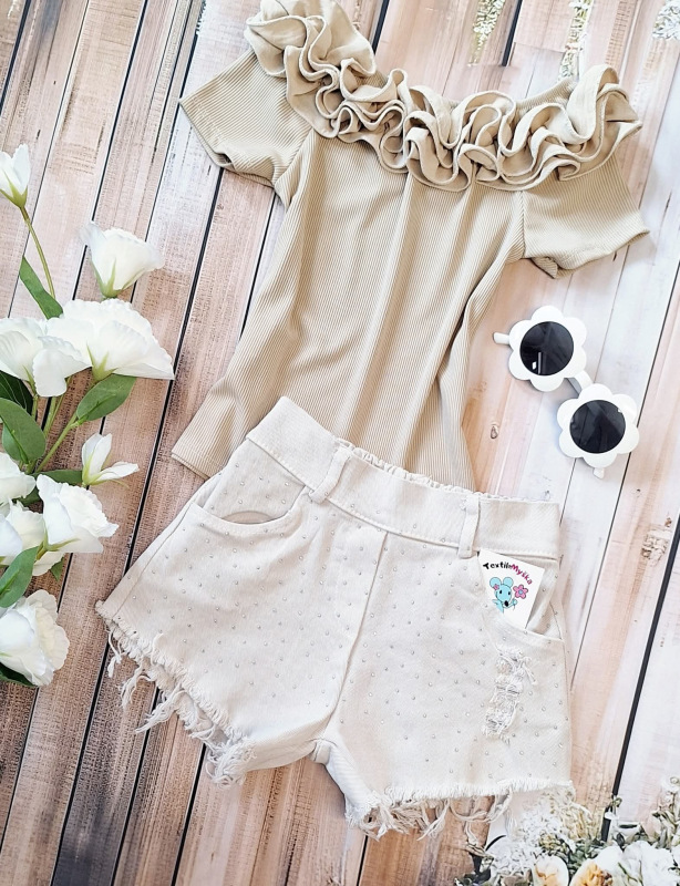 Kremové kraťasy s kamienkami