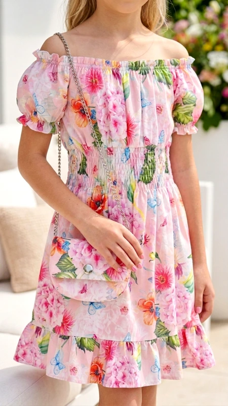 Kvetinové letné šaty s kabelkou 1