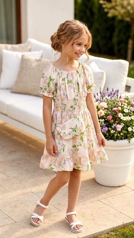 Kvetinové letné šaty s kabelkou