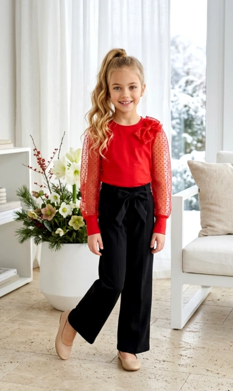 Červené tričko s tylovým rukávom