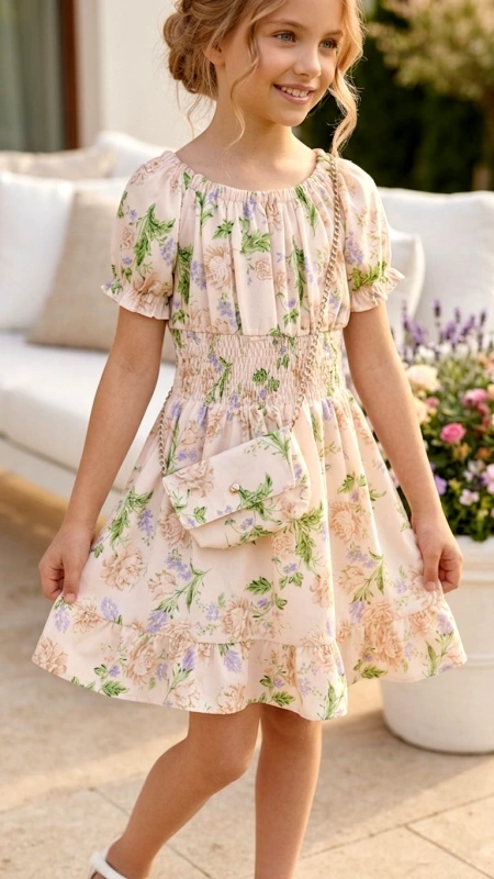 Kvetinové letné šaty s kabelkou 1