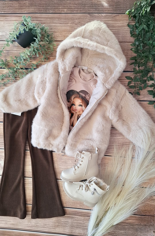 Béžová kožušinková bundička s kapucňou