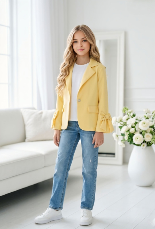 Žlté sako s mašličkami