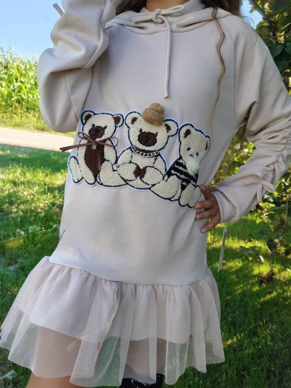 Béžová mikina/tunika s mackom 1