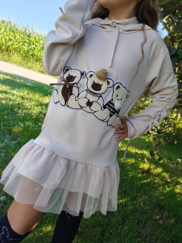 Béžová mikina/tunika s mackom