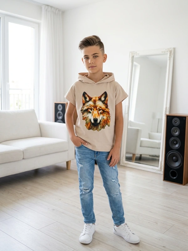 Béžové tričko s potlačou / Vlk 1