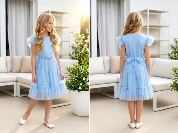 Modré tylové šaty