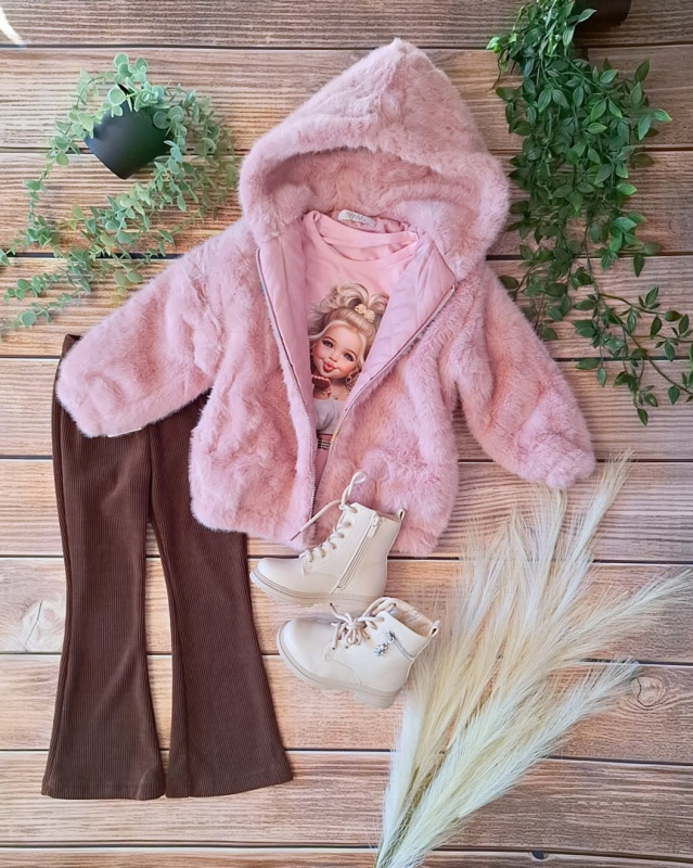 Ružová kožušinková bundička s kapucňou
