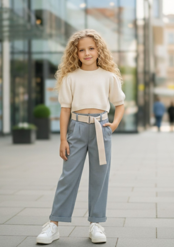 Dievčenské sivé nohavice s opaskom