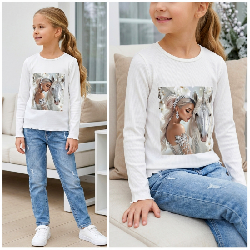 Tričko s potlačou , slečna s jednorožcom