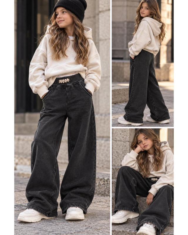Zateplené široké wide-leg nohavice