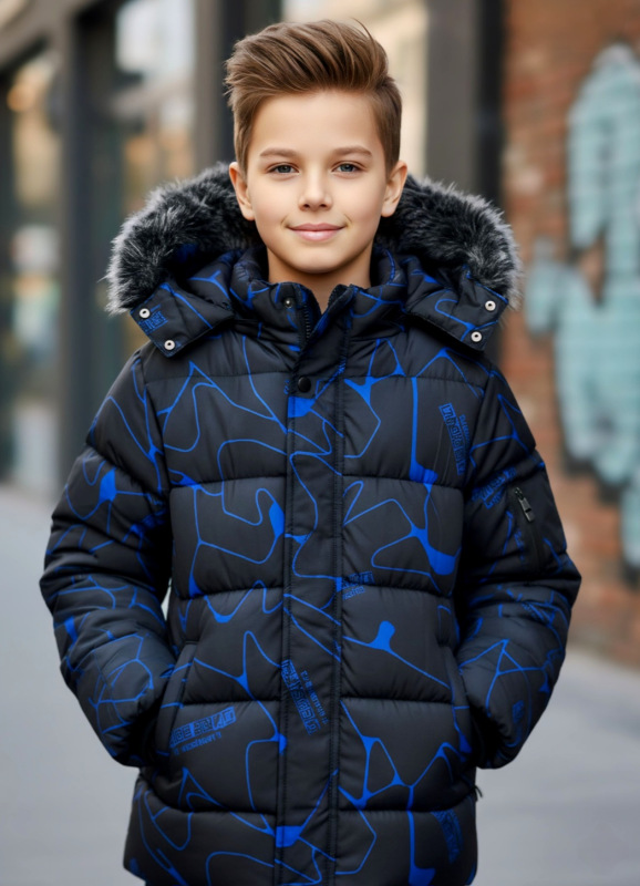 Chlapčenská bunda na zimné obdobie , čierna/modrá 1