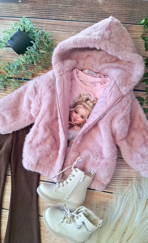 Ružová kožušinková bundička s kapucňou 1