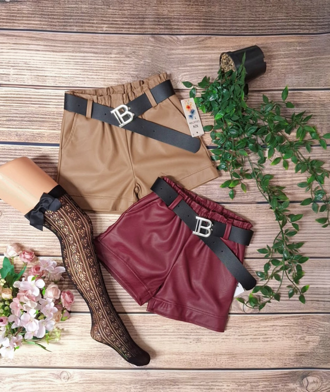 Kožene kraťasy s opaskom ,, jemne zateplené