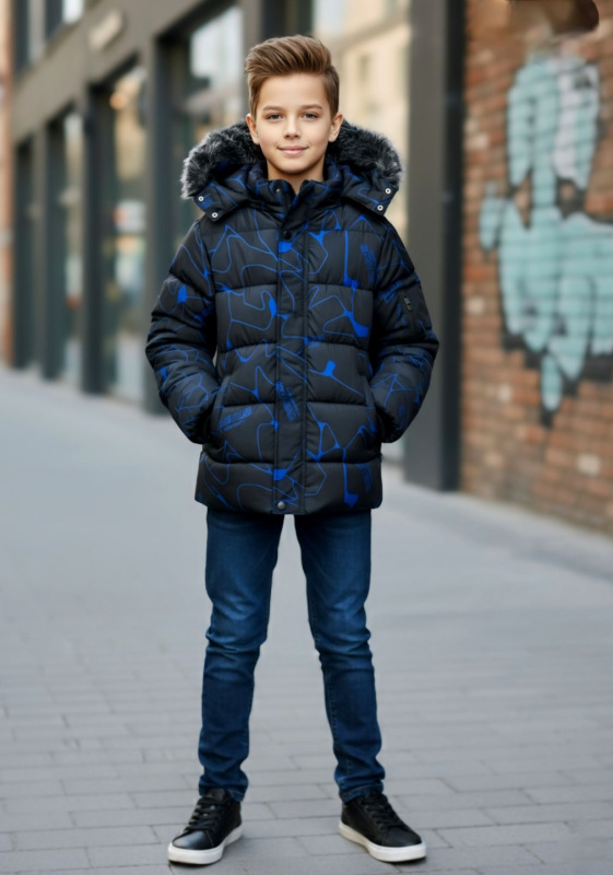 Chlapčenská bunda na zimné obdobie , čierna/modrá