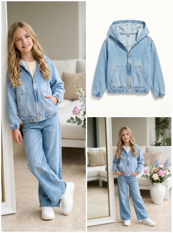 Riflová bunda s kapucňou