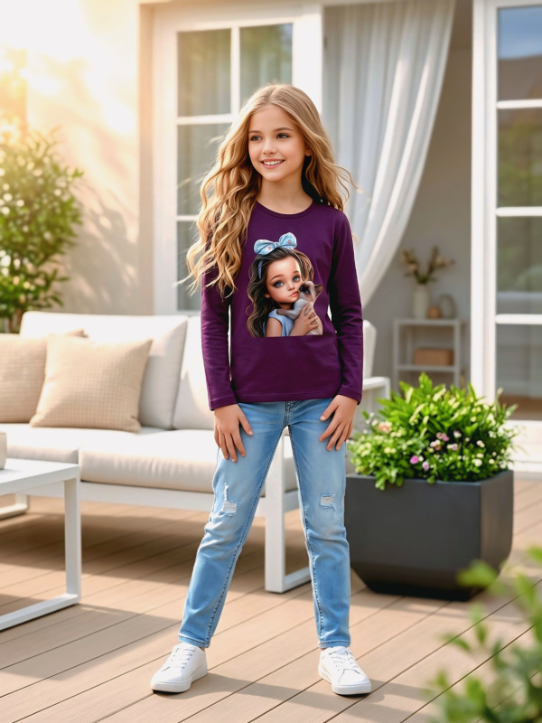 Tričko s potlačou, dievčatko s mačičkou