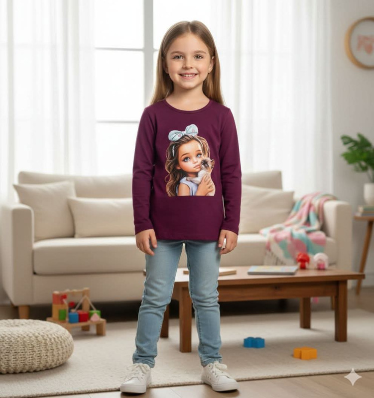 Tričko s potlačou, dievčatko s mačičkou