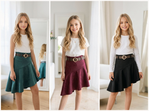 Asymetrická sukňa v koženým opaskom